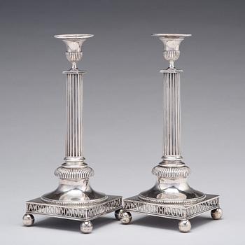 A pair of Swedish 18th century silver candlesticks, mark of Pehr Zethelius, Stockholm 1794.