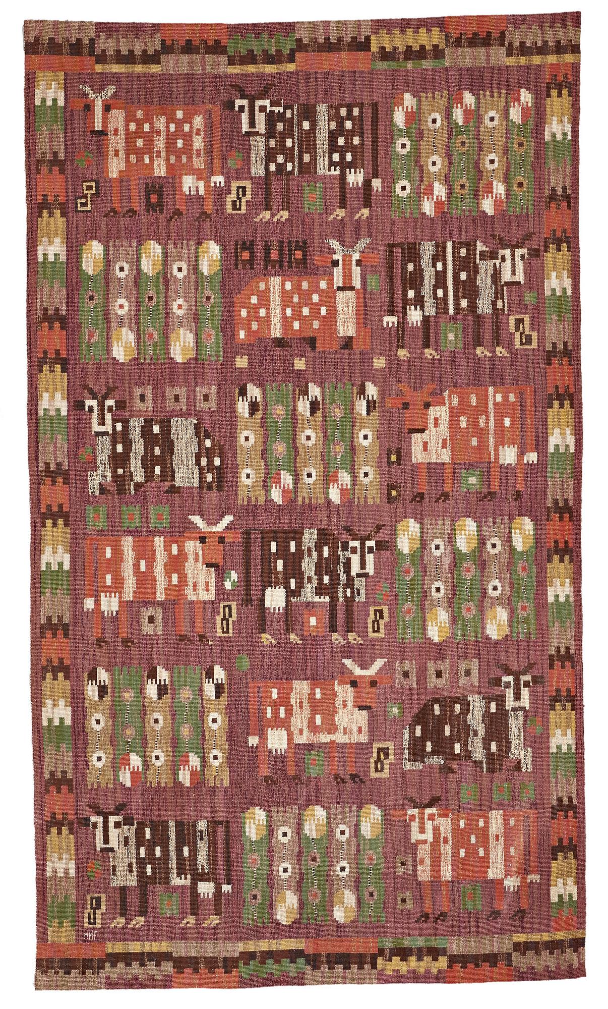 Märta Måås-Fjetterström, DRAPERI, "Korna", rölakan, ca 251 x 142,5 cm, signerat MMF.