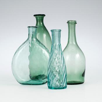 FLASKOR, 4 st, glas, 1800-tal.