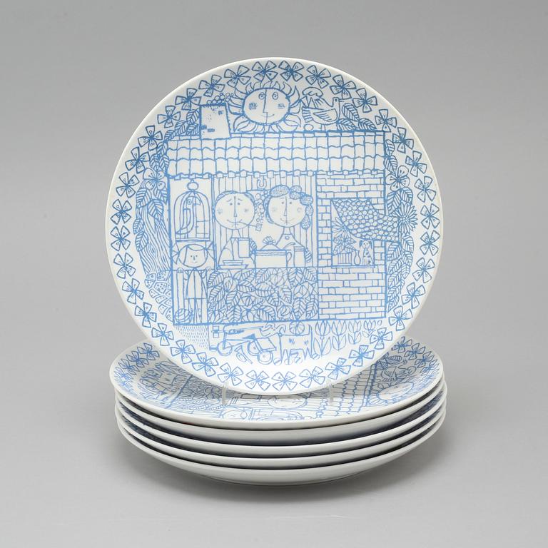 STIG LINDBERG, 6 st tallrikar, "Boro", porslin, Gustavsberg,