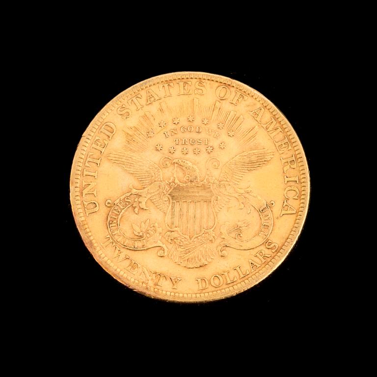 TWENTY DOLLARS GOLD COIN, 1899. Weight ca 33 grams.