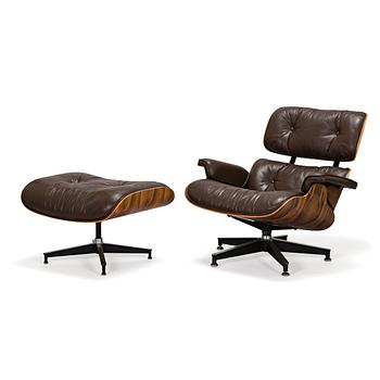 Charles ja Ray Eames, nojatuoli ja rahi, "Lounge chair" Herman Miller 1970-luku.