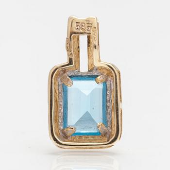 A set of 14K gold earrings and pendant with topazes and diamonds ca. 0.04 ct.