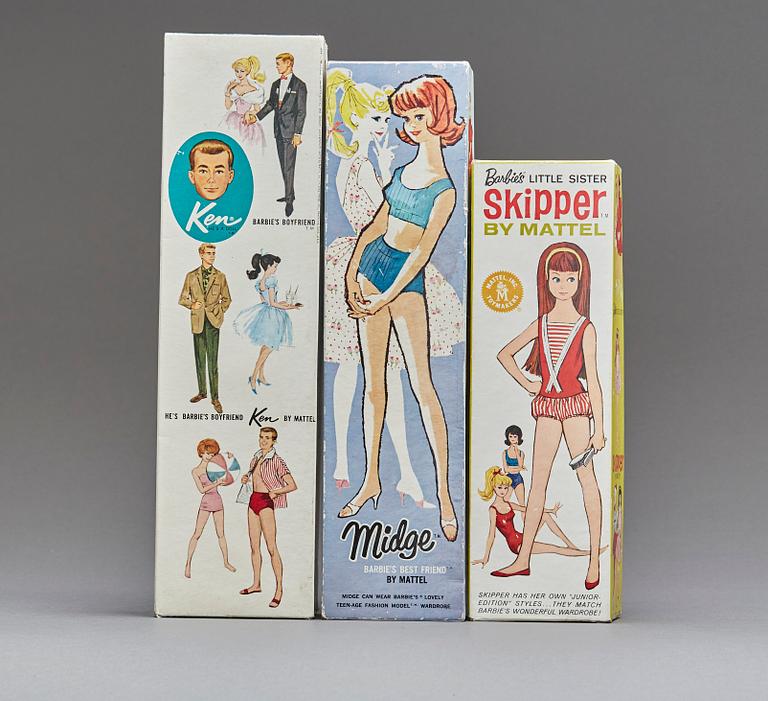 BARBIEDOCKOR, 3 st, Mattel, omkring 1960.