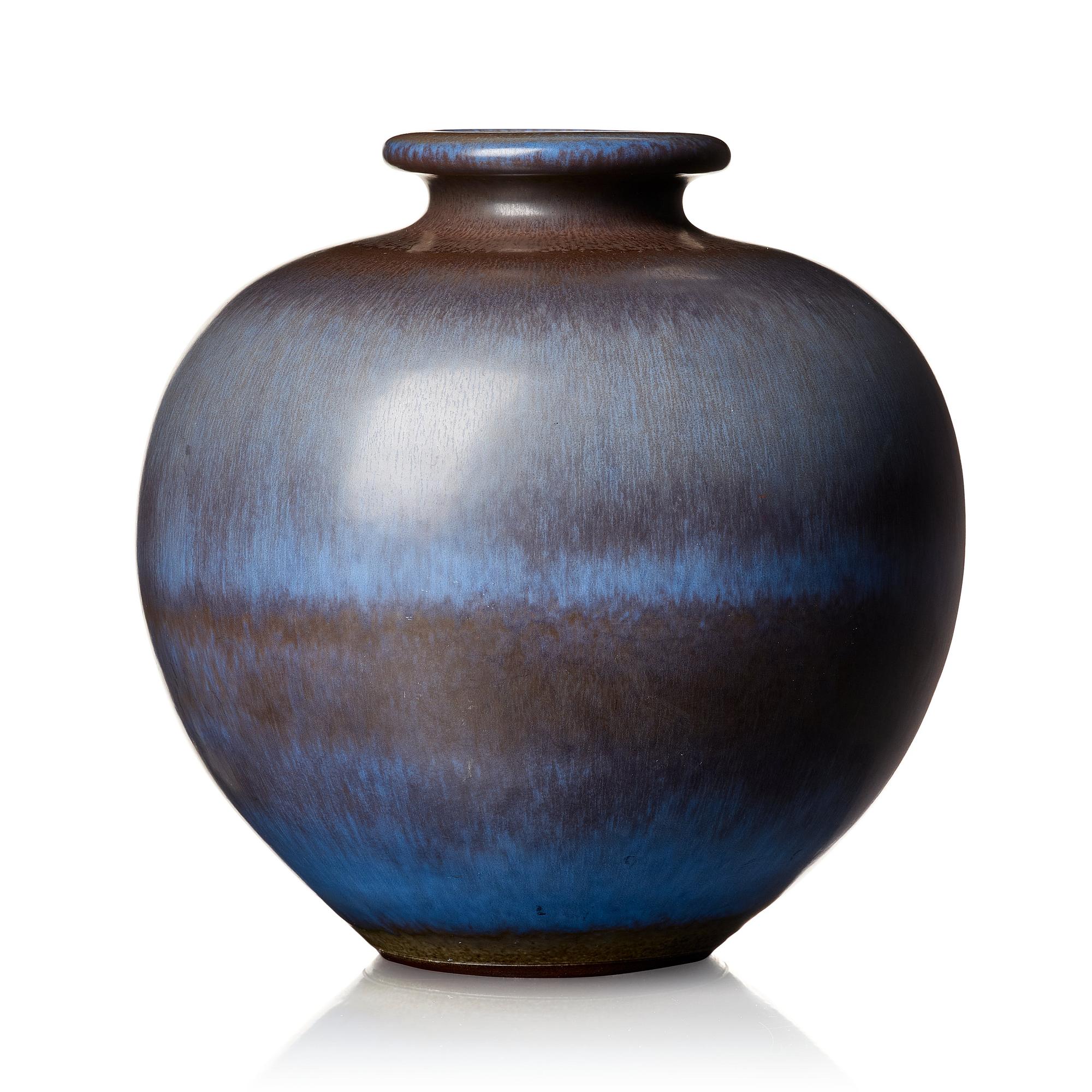 Berndt Friberg, a blue and brown 'rabbit's fur' stoneware vase, Gustavsberg studio, Sweden 1965.