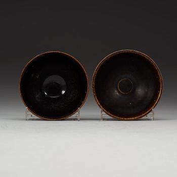 A set of two odd temmoku jianyao bowls, Song dynasty (960-1279).