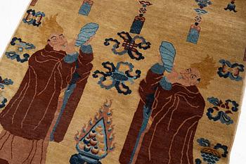 An Antique Ningzia Temple carpet, Northern China. c. 208-131 cm.
