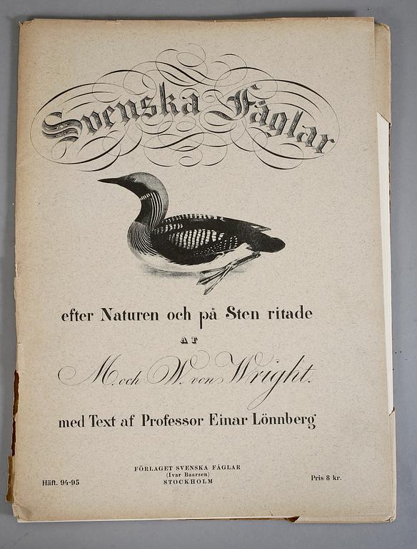 LITOGRAFIER, 112  st. Ur "Svenska Fåglar", av Bror Hallberg, Magnus och Wilhelm von Wright. 1900-talets första hälft.