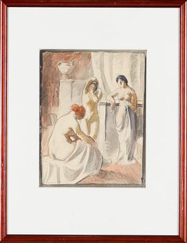 Santeri Salokivi, En grupp nakenmodeller med Urna, 2 st, samt urna från Konstnärens hem.