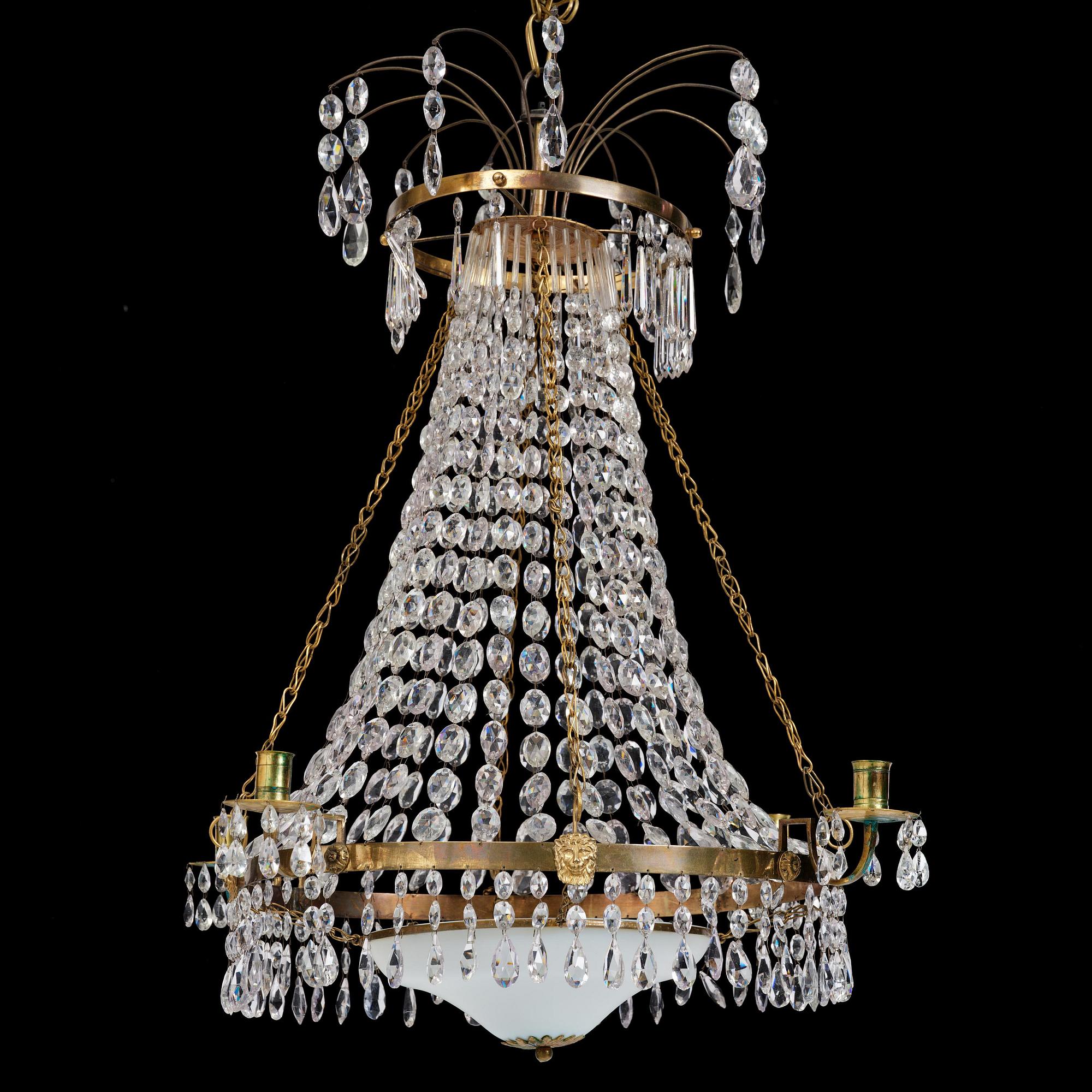A late Gustavian five-light chandelier, late 18th century.