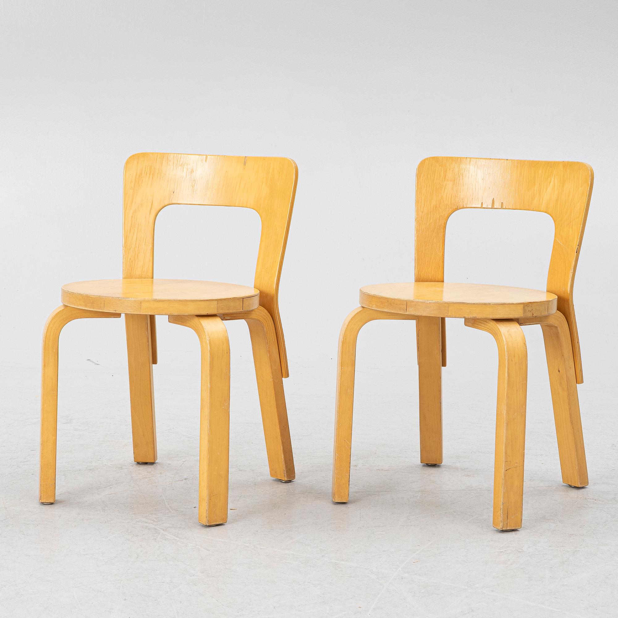 Alvar Aalto, two children's chairs, model N65, Artek, Finland.
