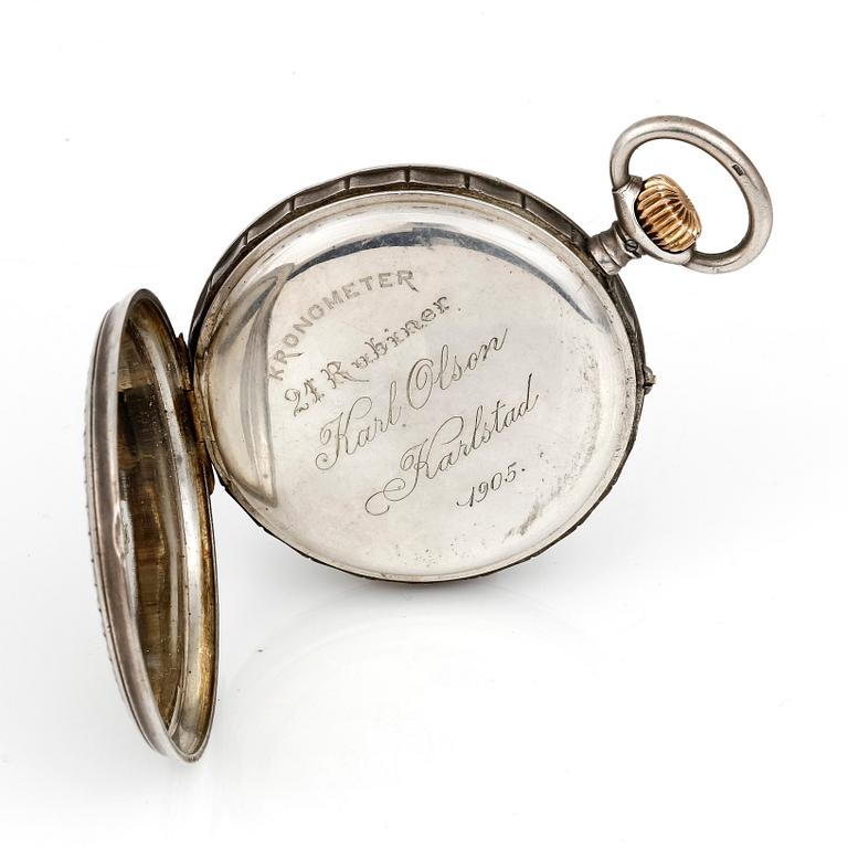 FICKUR, silver, Karl Olson, Karlstad, 1905. Tot vikt ca 89 gram.