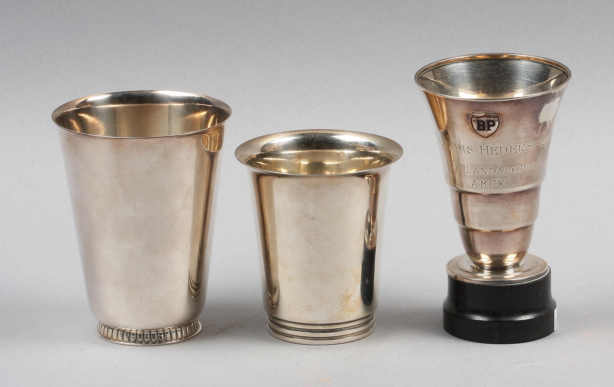 BÄGARE, 3 st, silver, 1938, 1948 samt 1949. CGH. och GAB, Stockholm.