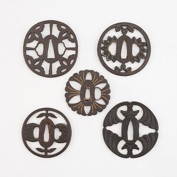 Five Iron tsubas, Japan, Edo period.