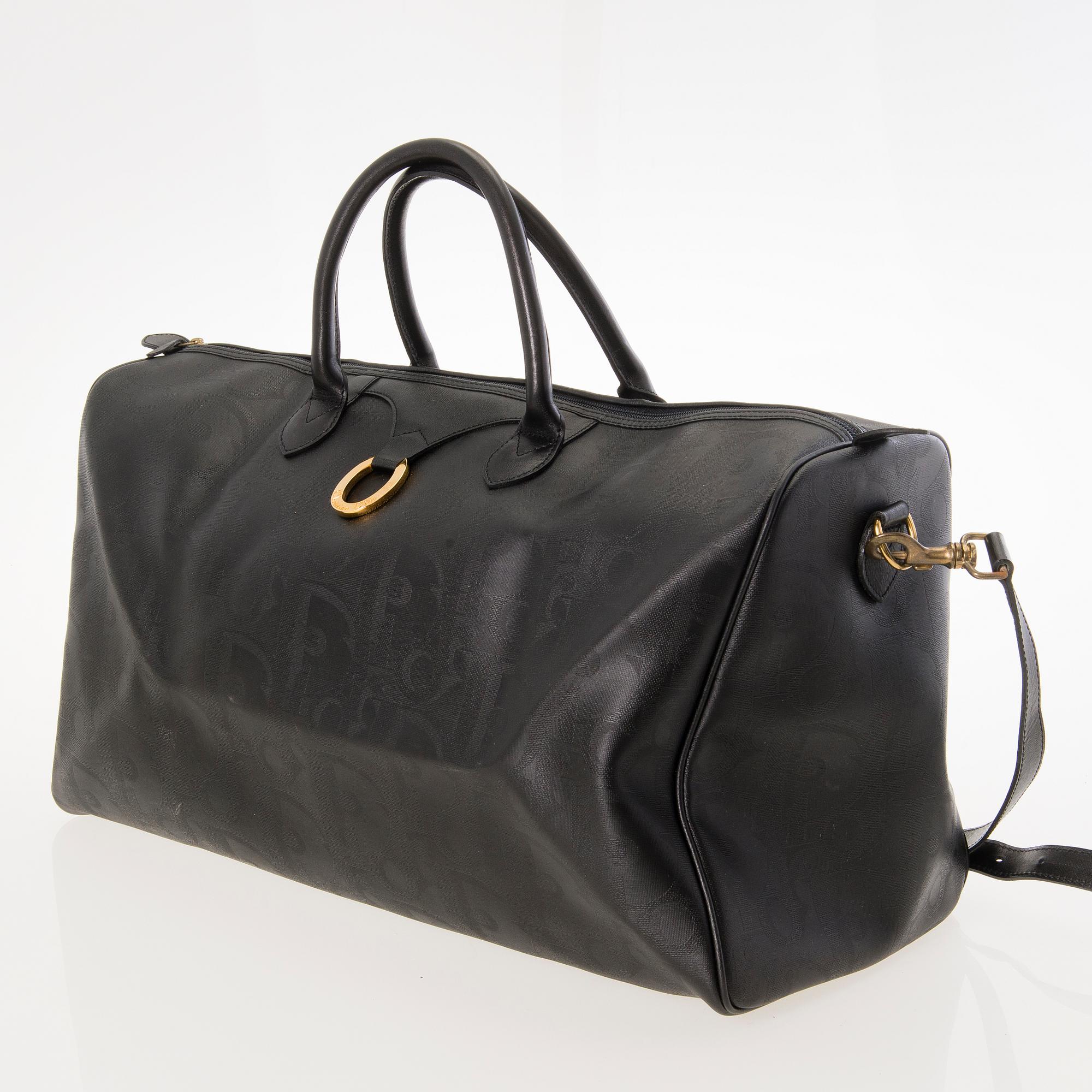 CHRISTIAN DIOR Black Monogram Coated Canvas Duffel Bag.
