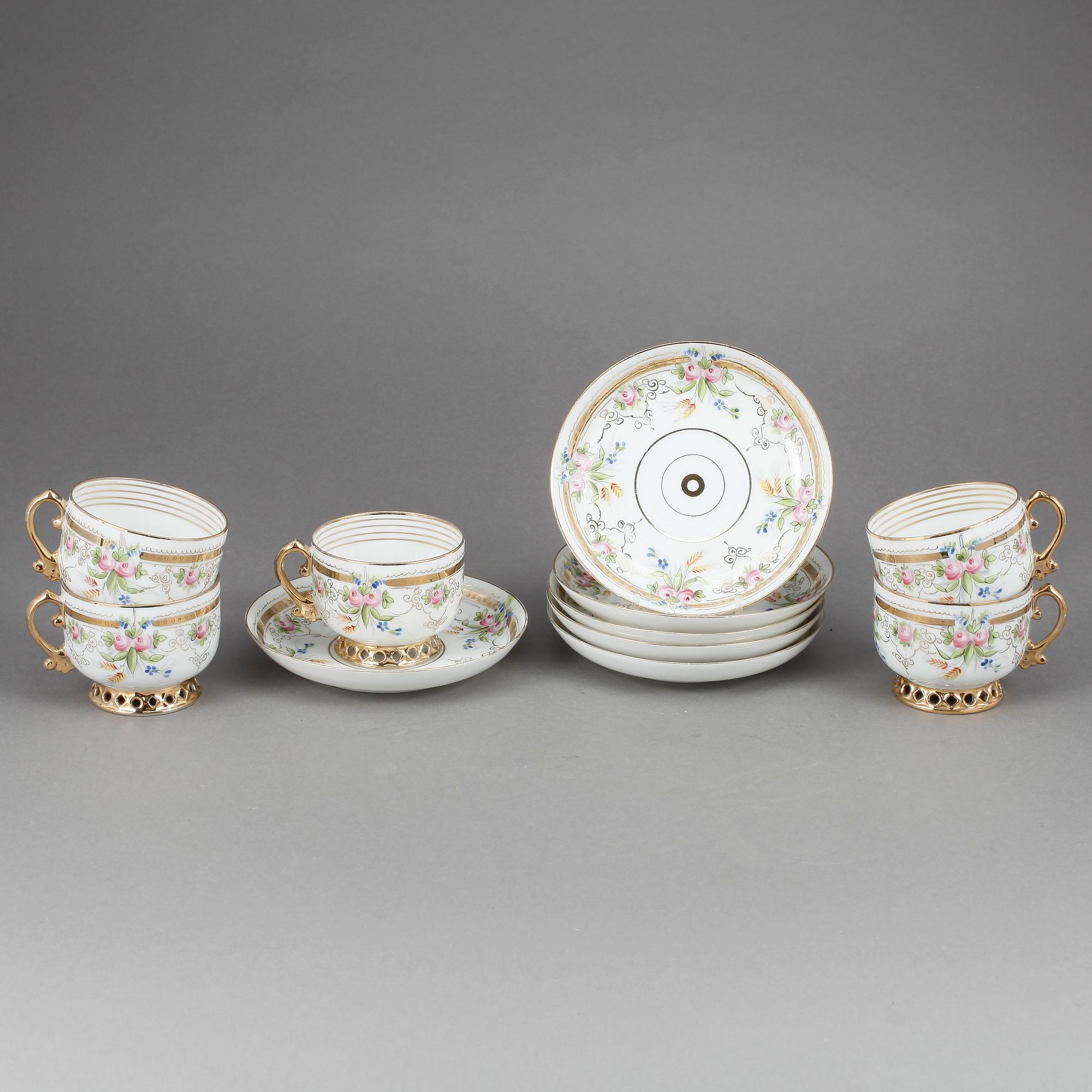 KAFFEKOPPAR med FAT, 5+1 delar, porslin, Kuznetsov, Ryssland.