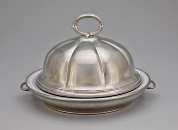 VÄRMEFAT med LOCK, tenn samt keramik, Broadhead & co Sheffield England, sent 1800-tal.