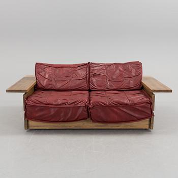 A Hämeen Kalustaja Finnish stained pine sofa, 1970's.