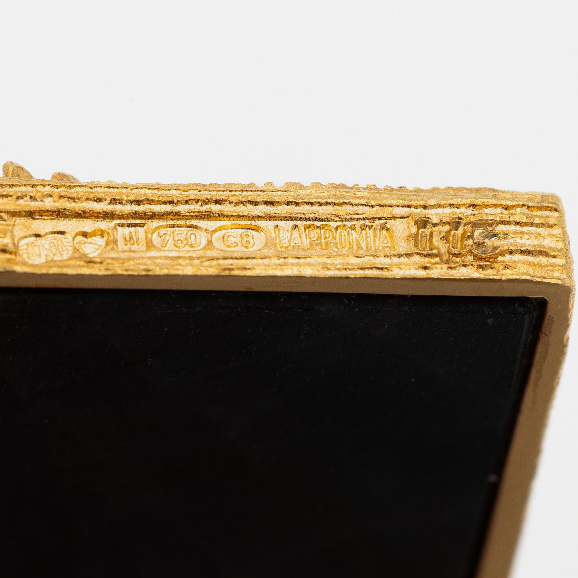 Juhani Linnovaara, Necklace 18K gold with spectrolite and brilliant-cut diamond, Lapponia 1980.