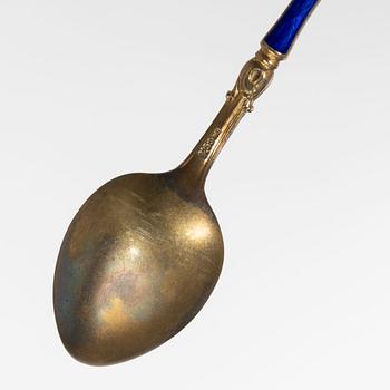 David Andersen, moccaskedar, 12 st, i etui, sterlingsilver och emalj, Norge, 1900-talets början.