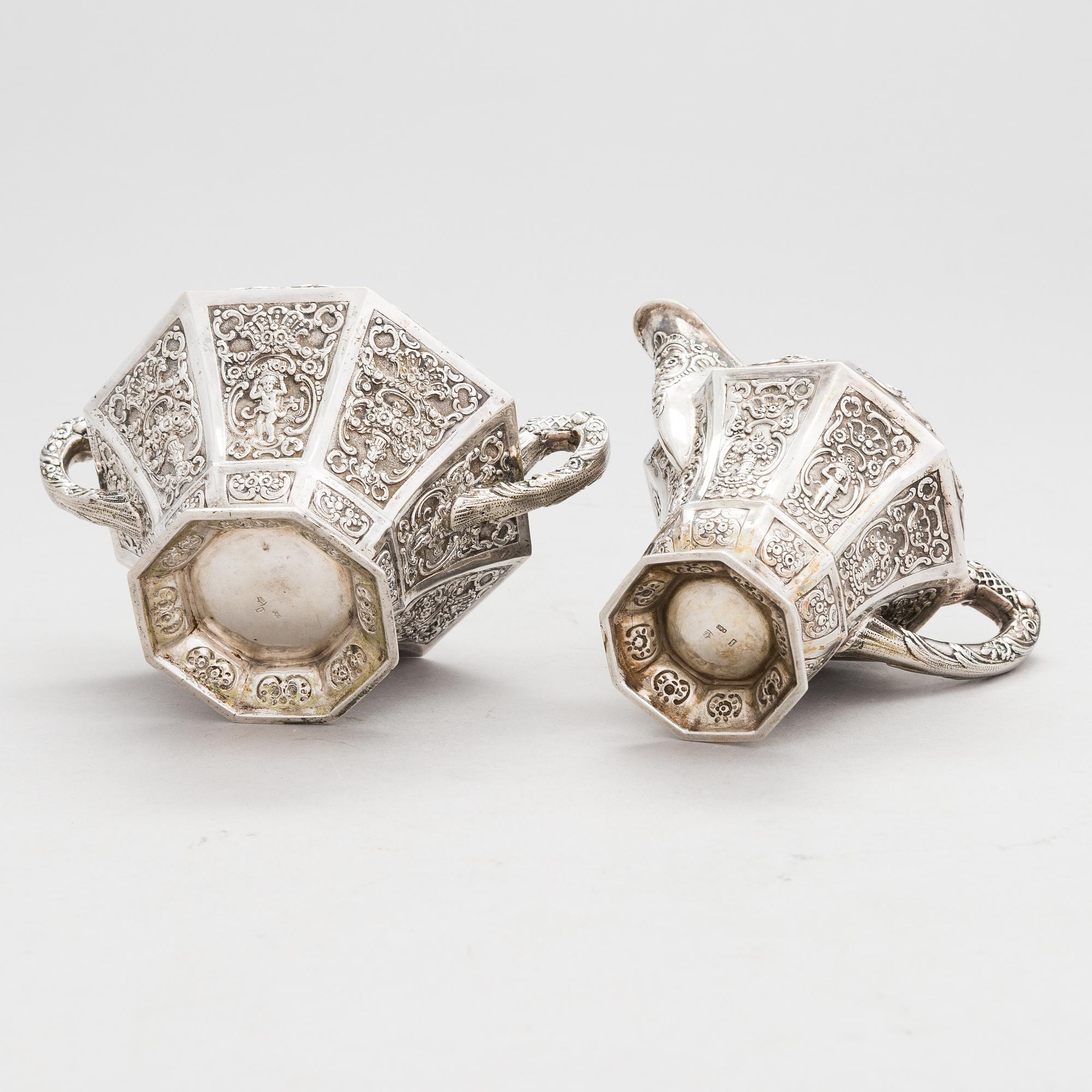Te- och kaffeservis, 4 delar, silver, Tyskland 1900-talets första hälft.