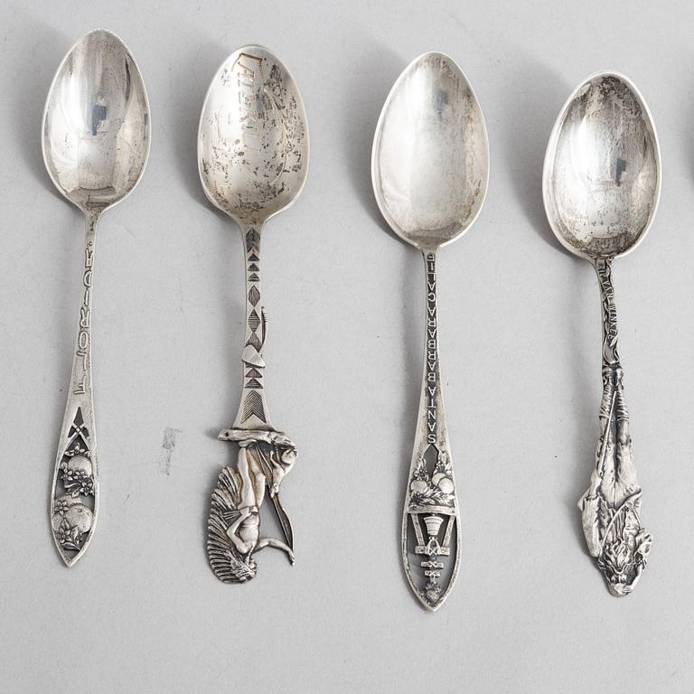 Souvenir spoons, 16 pcs, sterling silver, North America, circa first half/mid 20th Century.