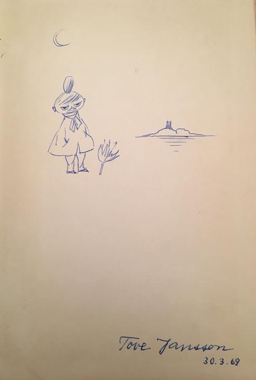 Four books by Tove Jansson and one by L. Carroll illustrated by Tove Jansson. 1945-1966. Signed drawing in one book.
