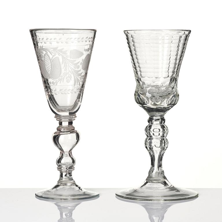 A german cut glass beaker, and a an engraved beaker, 18th century.