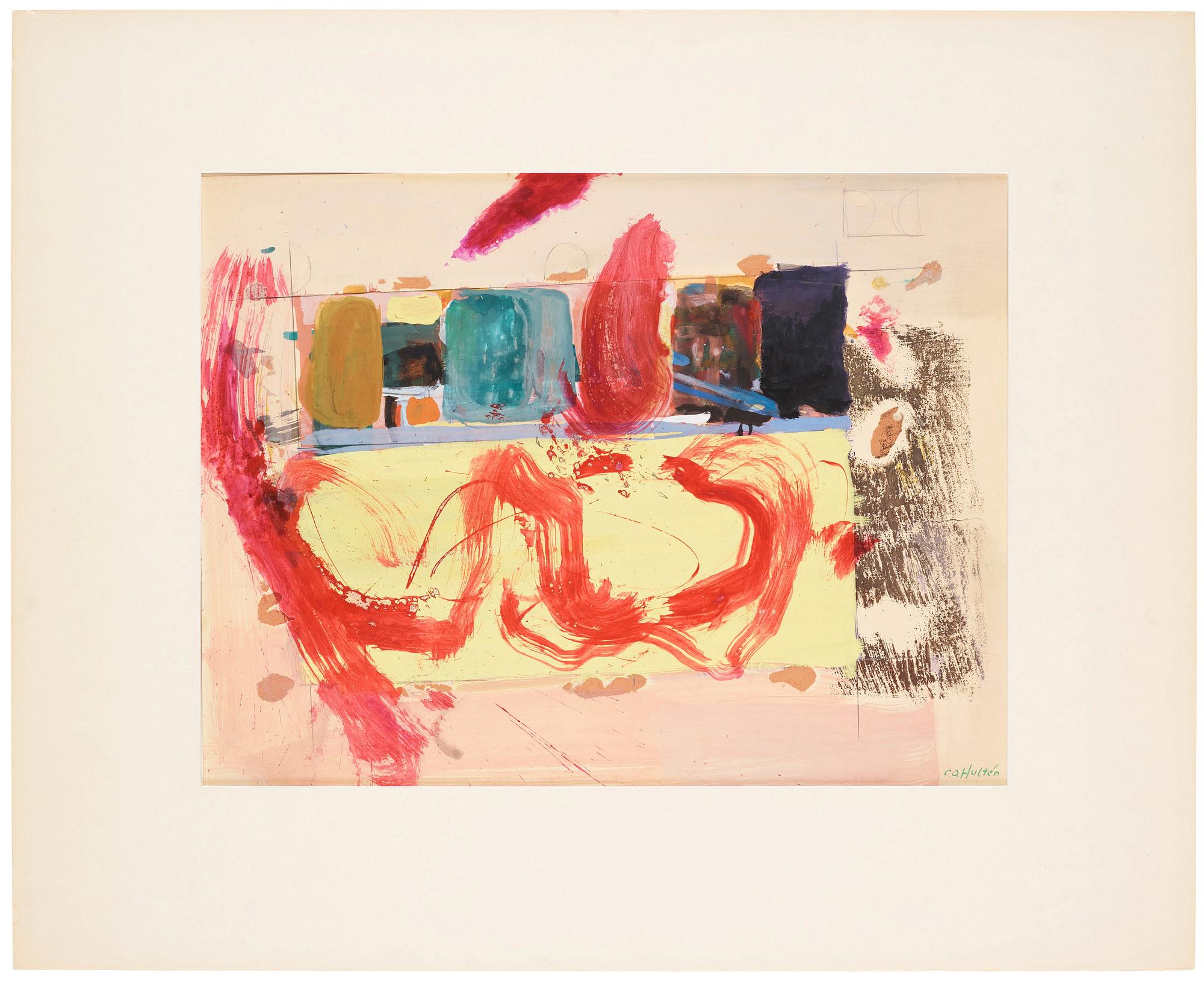 CO Hultén, gouache on cardboard, signed and executed 1961.