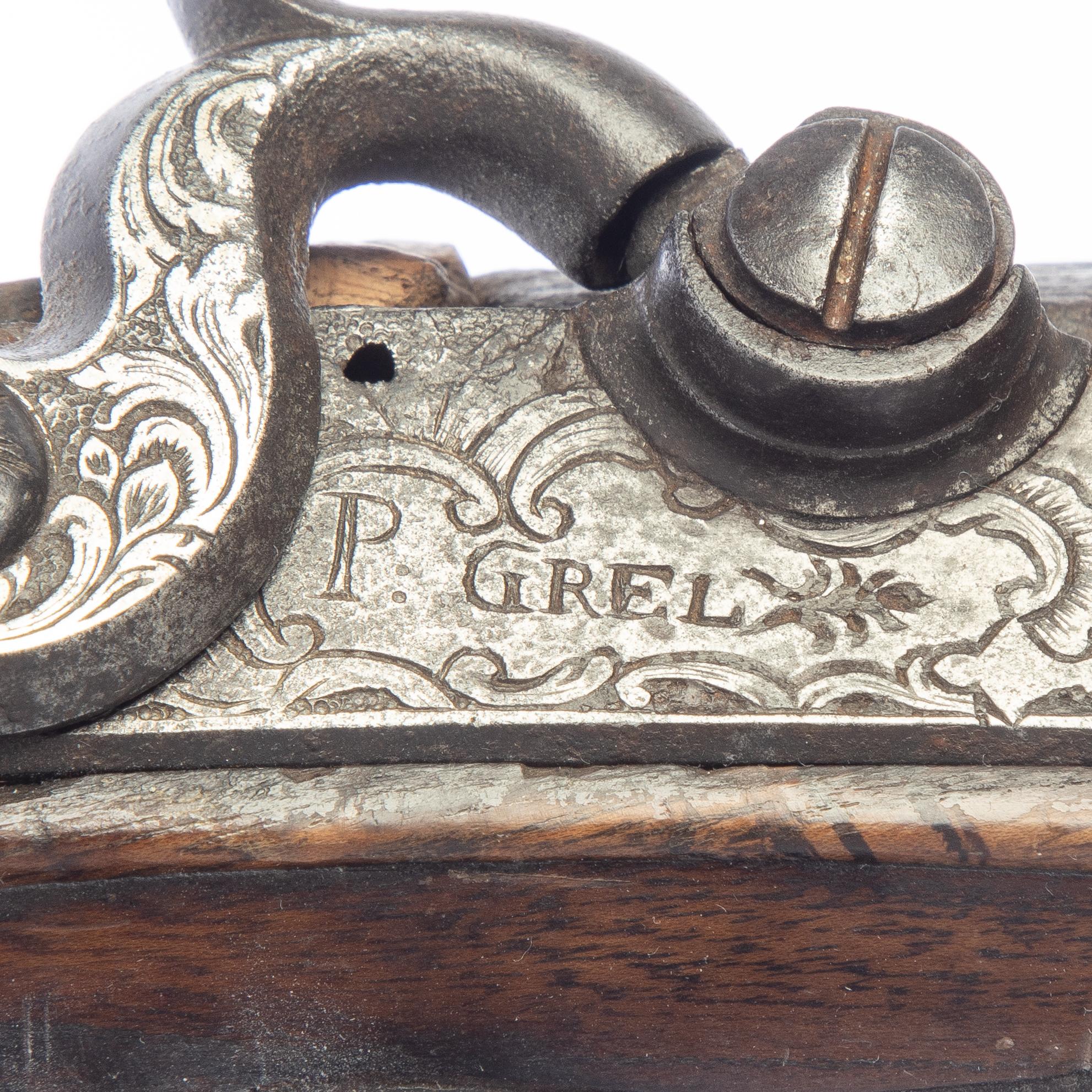 Percussion gun, signed P Grel, converted from flintlock, 18th century.