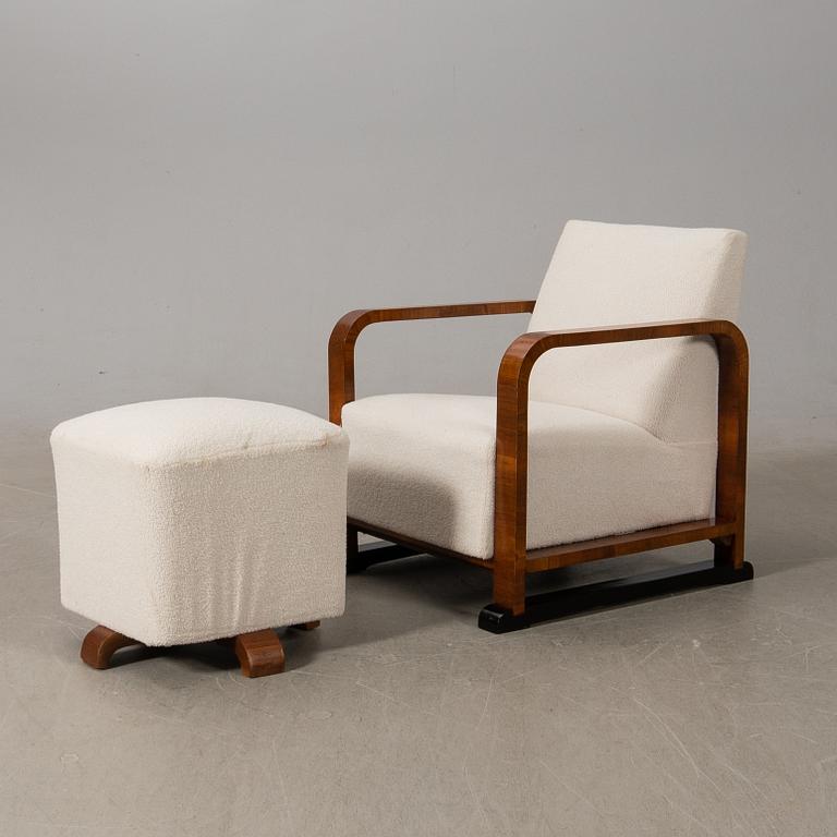 Fåtölj och fotpall, Art Deco, 1900-talets första hälft.