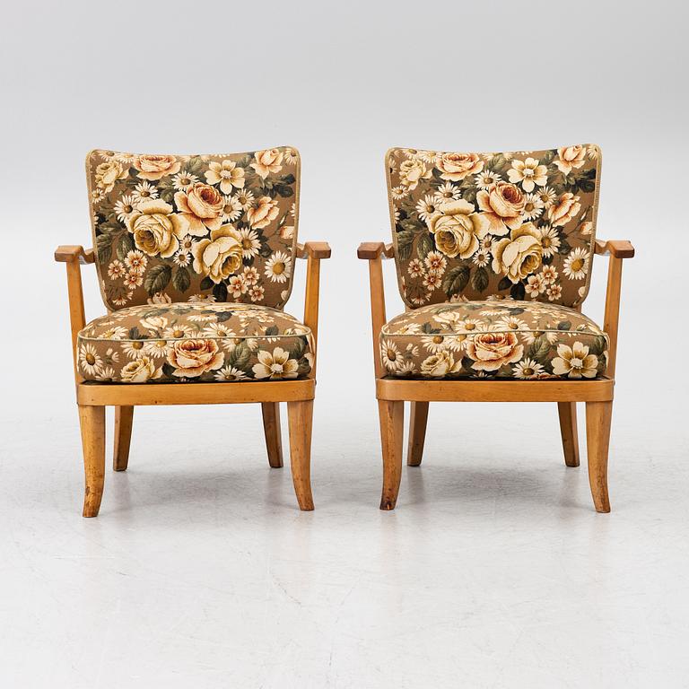 Einari Kyöstilä, fåtöljer, ett par, Oy Stockmann Ab, Kervo Snickerifabrik, Finland, 1940-tal.
