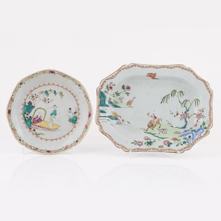 A Famille Rose stand for terrine and a Famille Rose dish, China, Qianlong (1736-95).