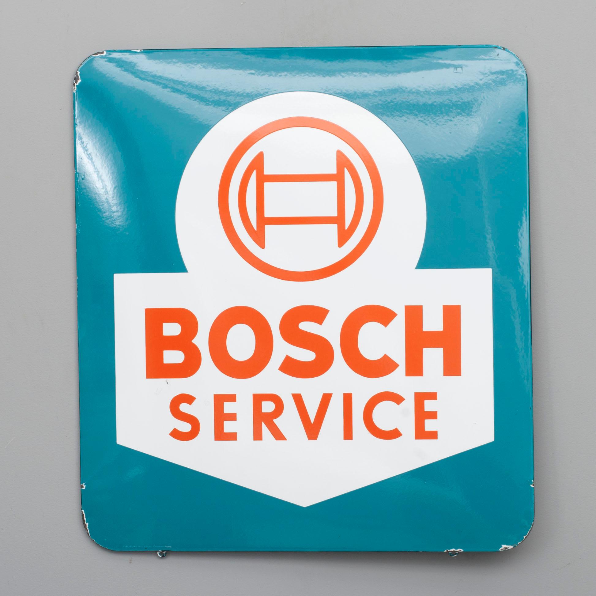 REKLAMSKYLT, emalj, "Bosch Service", 1900-talets slut.