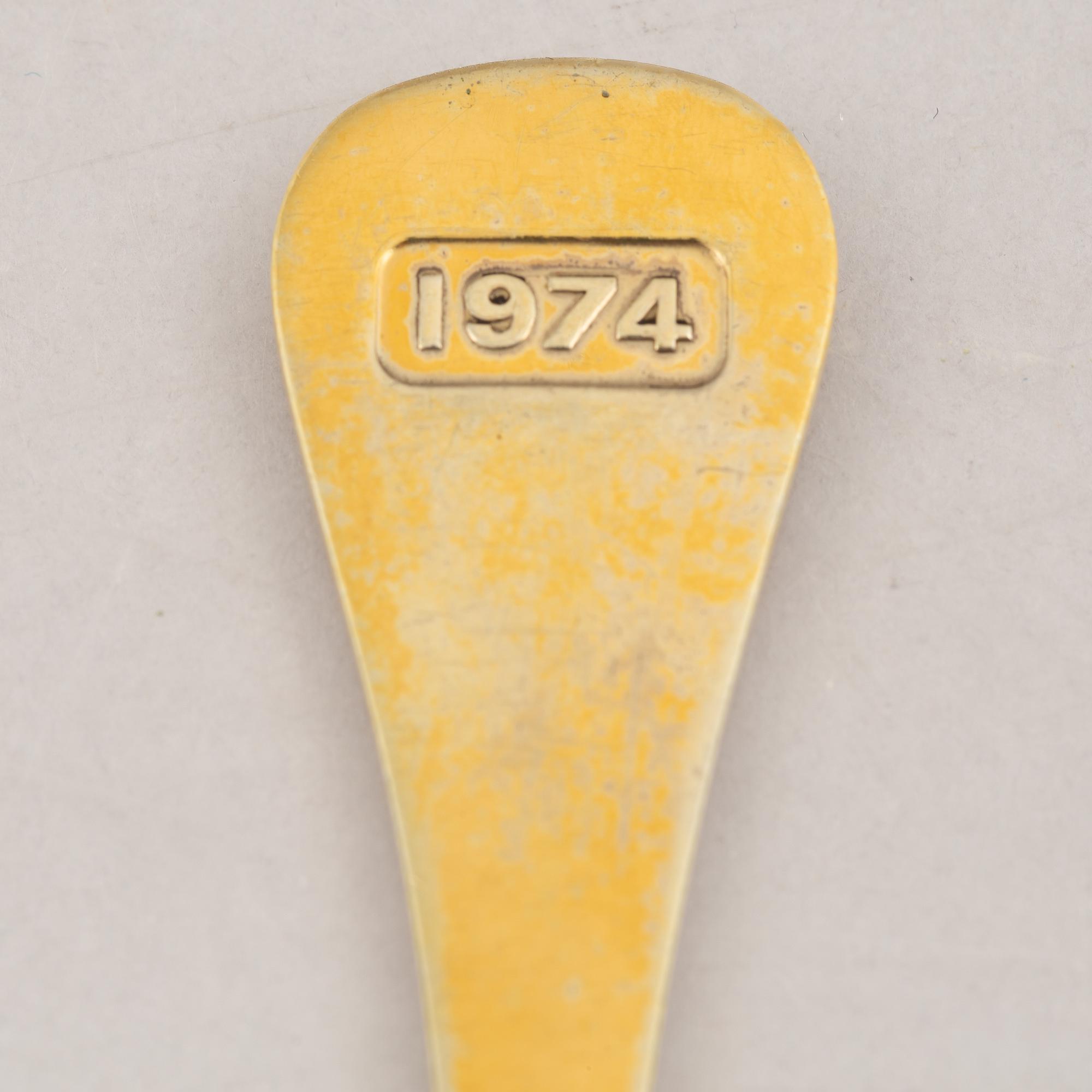 Georg Jensen, Christmas spoons/annual spoons, 13 pcs, gilded silver, Denmark 1971-1983.