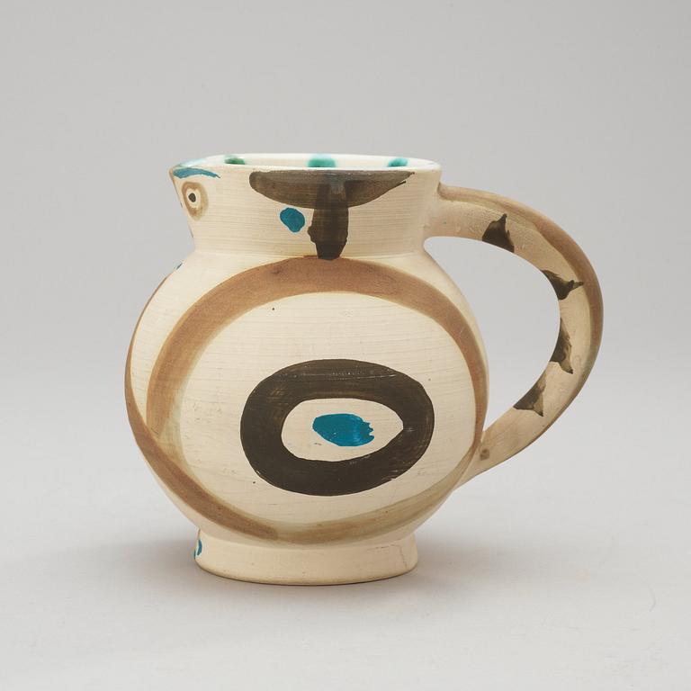 A Pablo Picasso 'Petite chouette' faience pitcher, Madoura, Vallauris, France.