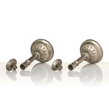 A pair of Gustavian pewter candlesticks by P. Gillman, Stockholm 1786.