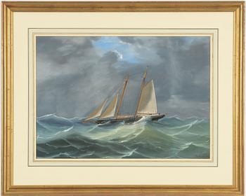 Tomasso de Simone, Tvåmastade skonaren "Alcalda" i hårt väder.