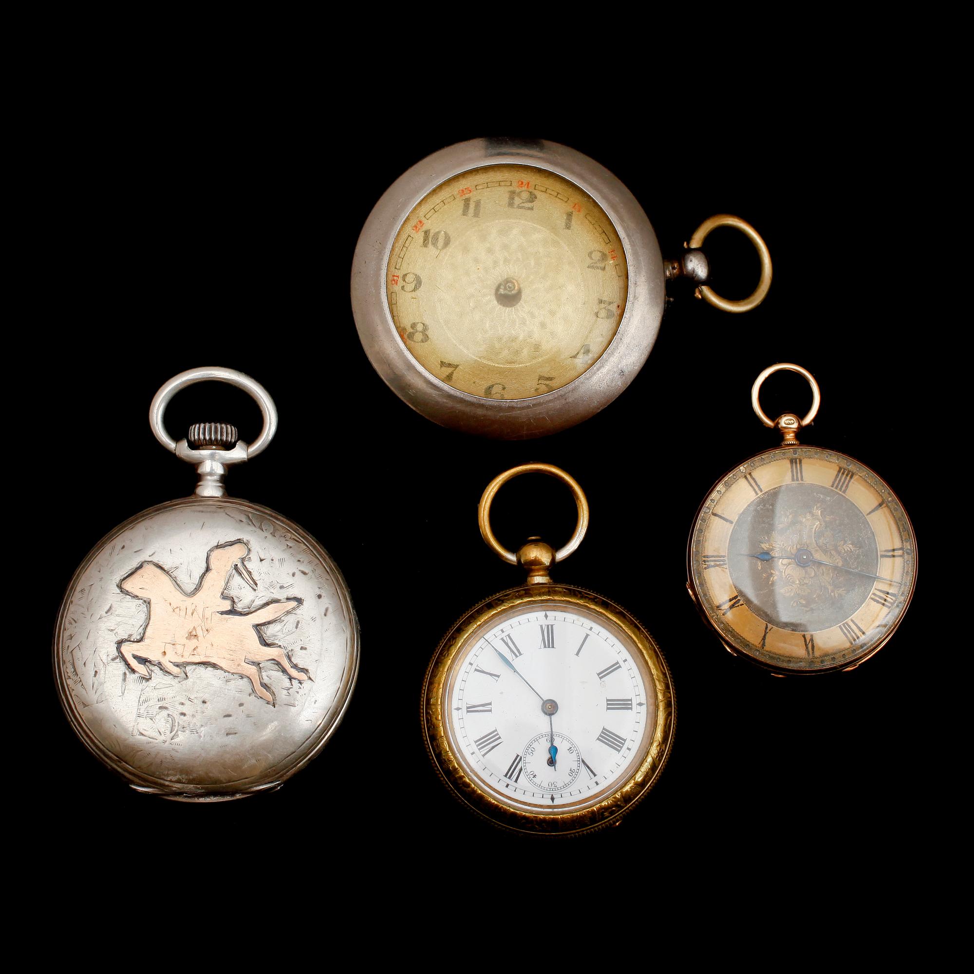 FICKUR, 4 st, silver, mässing, doublé, 1900-talets första hälft.