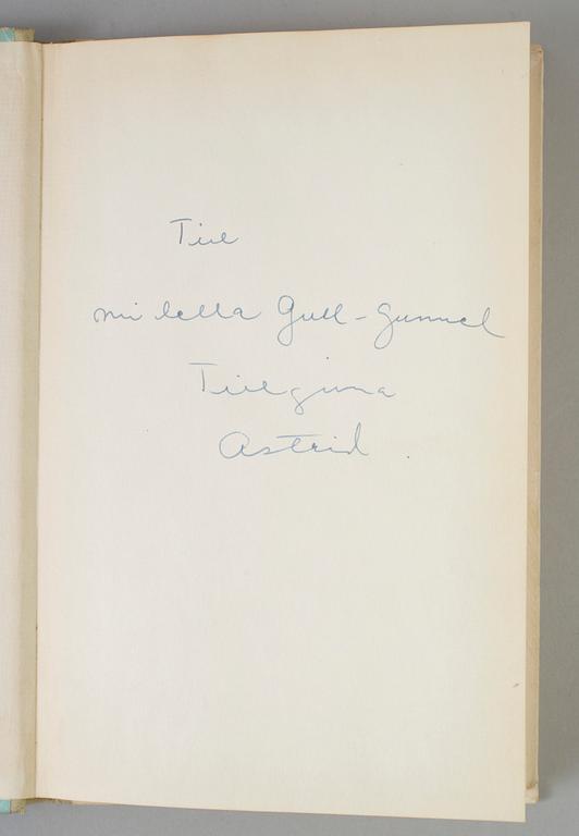 Two books by Astrid Lindgren with dedications from the author.