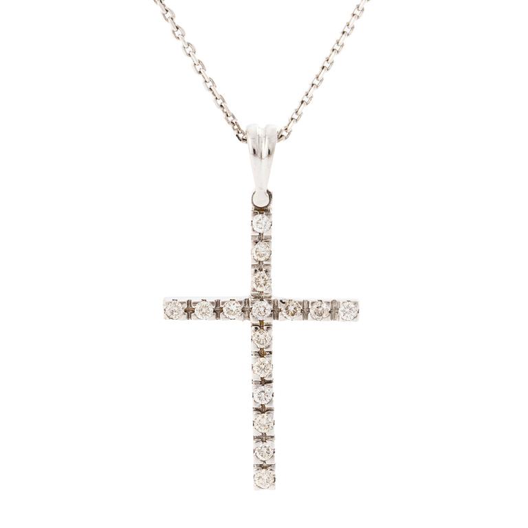 Hänge i form av kors 14K vitguld med briljantslipade diamanter, med kedja i 14K vitguld.