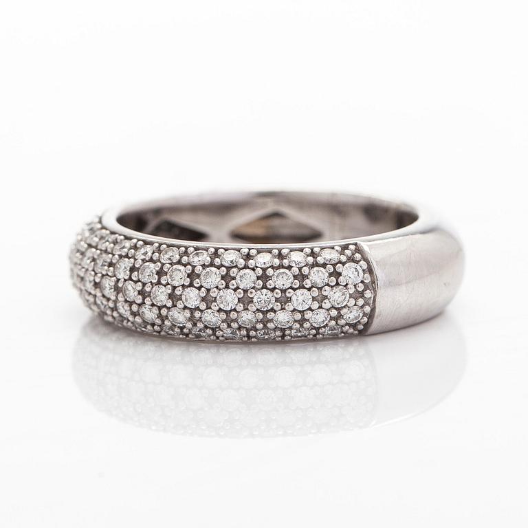 A 14K white gold ring with diamonds.