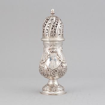 A French 19th/20th century silver sugar-caster. Rococo-style.