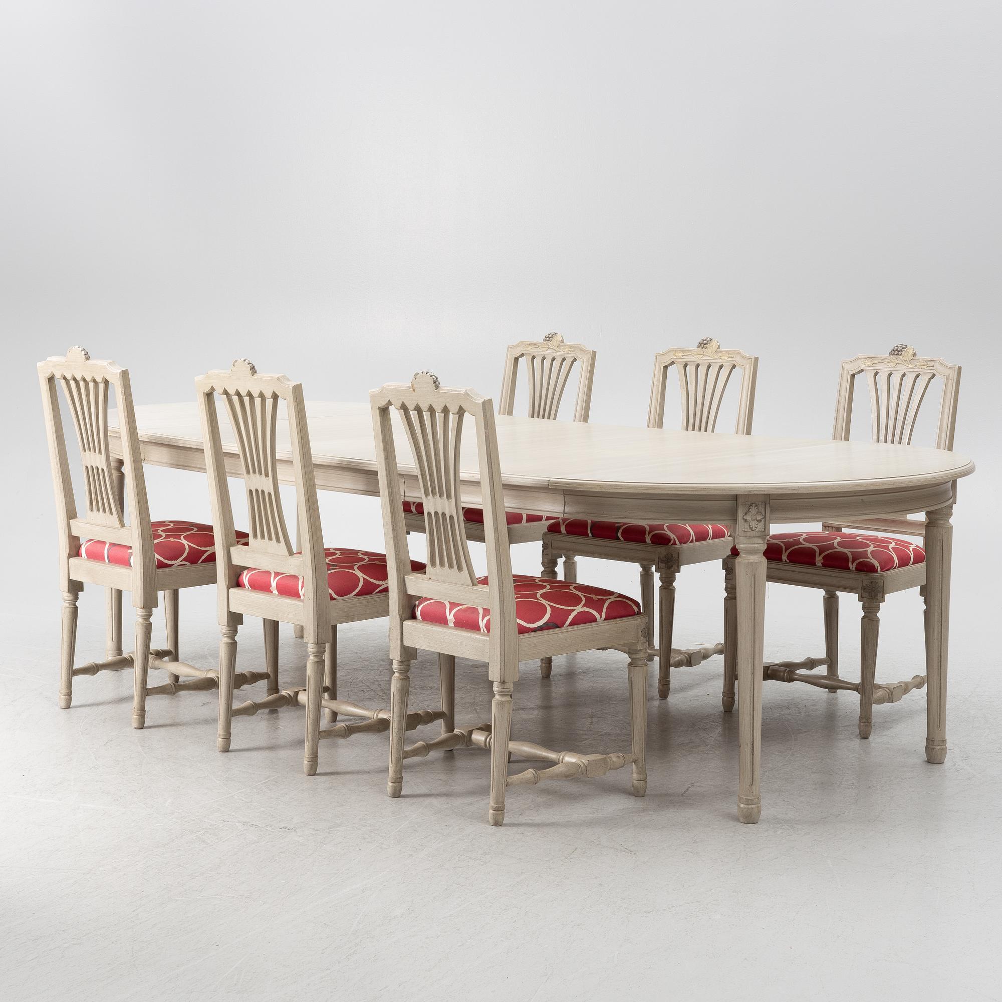 Matbord med 6 stolar, gustaviansk stil, K.A Roos,  Helsingborg, 1900-talets andra hälft.