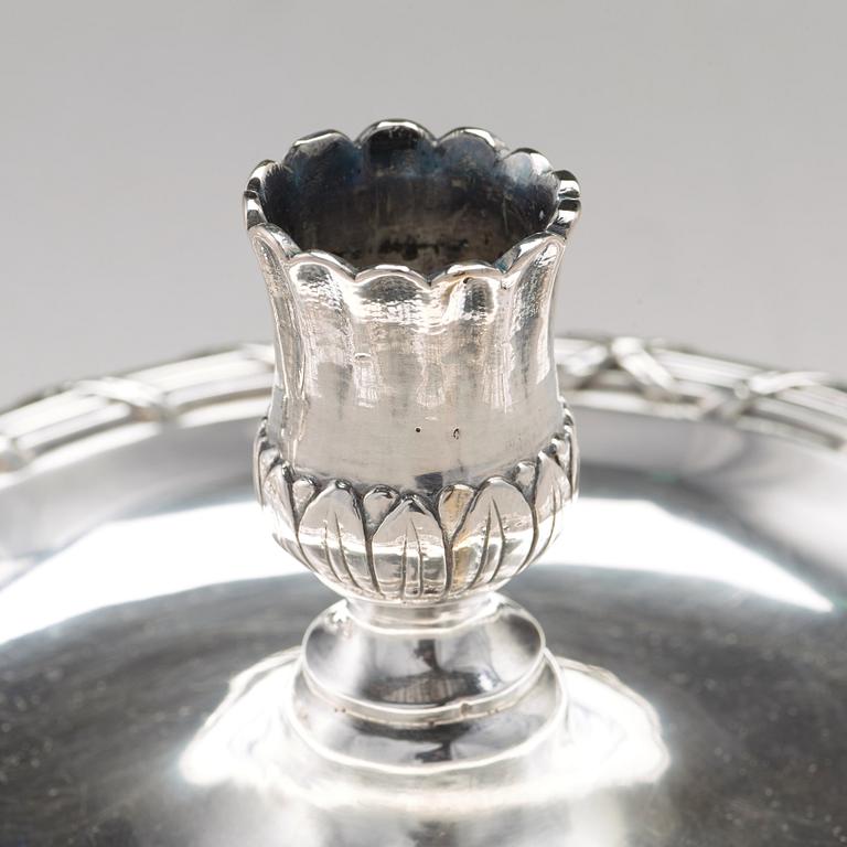 A pair of Swedish 18th century silver chamber-candlesticks, mark of Isak Sauter, Stockholm 1772.