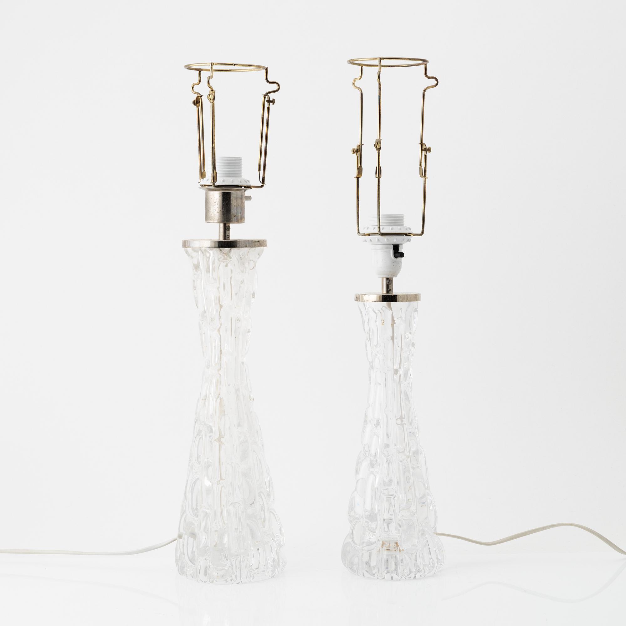 Carl Fagerlund, two glass table lights, Orrefors.