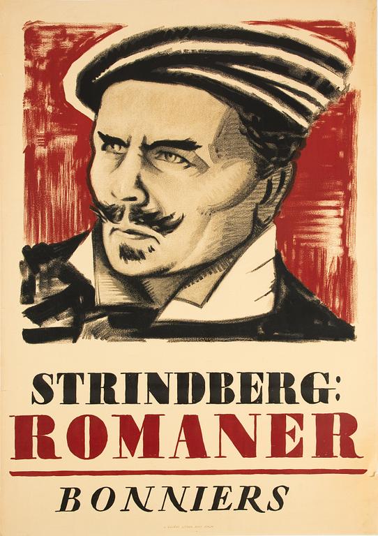 Torsten Schonberg, attributed to. Litographic poster, 'Strindberg Romaner Bonniers', J Olséns Litogr Anst Sthlm, 1920's.