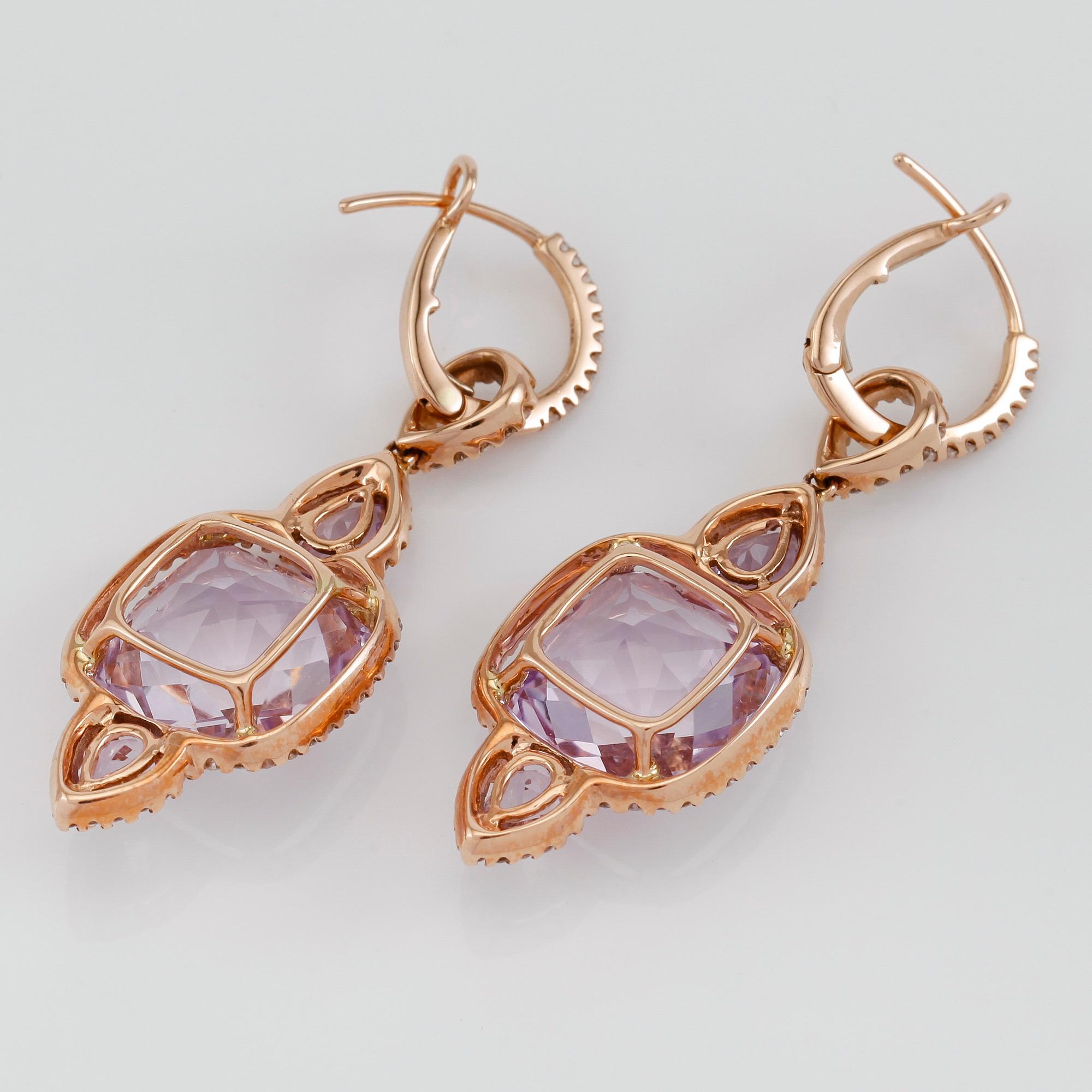 ÖRHÄNGEN, 1 par, 18K roséguld, diamanter tot ca 0.66 ct. och ametister tot ca 12.5 ct.