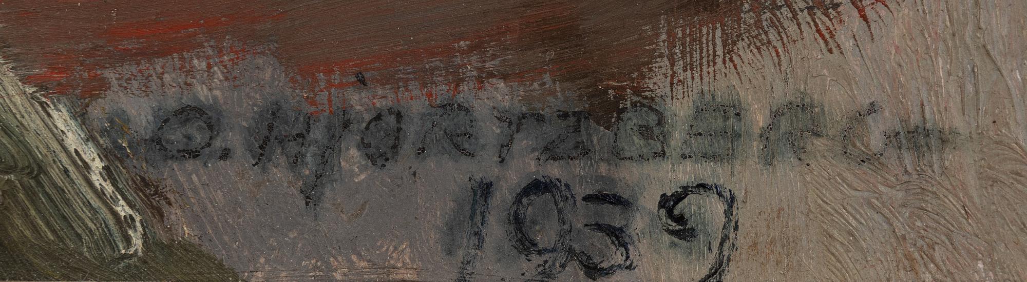 Olle Hjortzberg, olja på pannå, signerad O. Hjortzberg och daterad 1939.