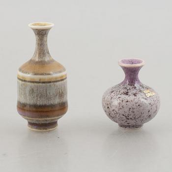 Ten stoneware miniatures, mostly from Höganäs, Sweden.